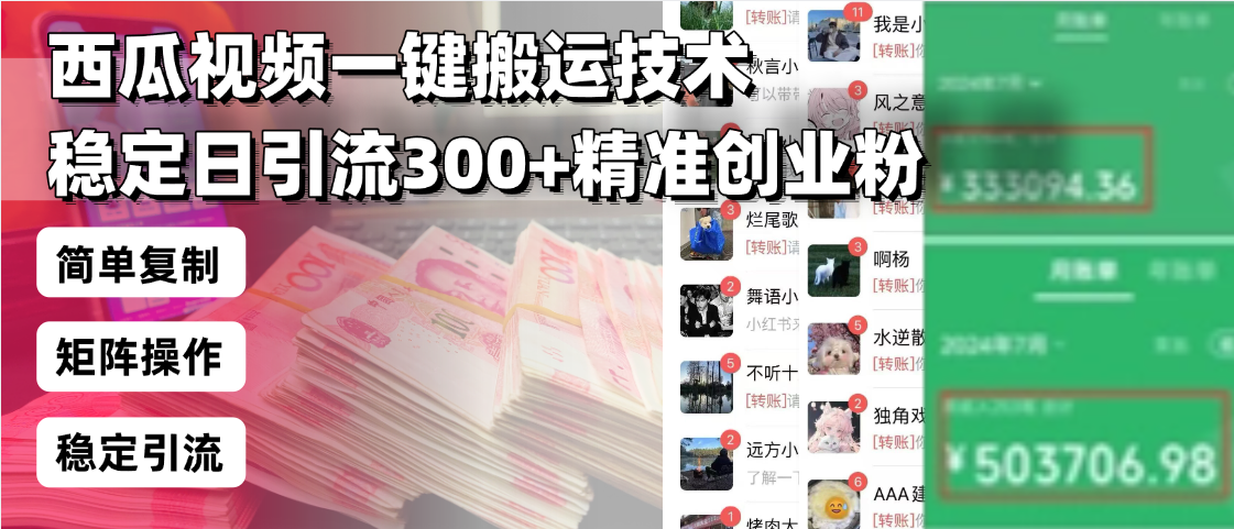 西瓜视频一键搬运技术，稳定日引流300+精准创业粉，简单可复制给团队，…-南友云赚