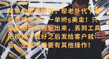 零门槛挣美金，海外视频代下服务，单笔收益40+，小白也能轻松上手-南友云赚