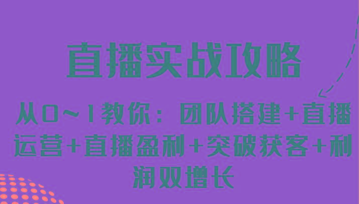直播实战攻略 从0~1教你：团队搭建+直播运营+直播盈利+突破获客+利润双增长-南友云赚