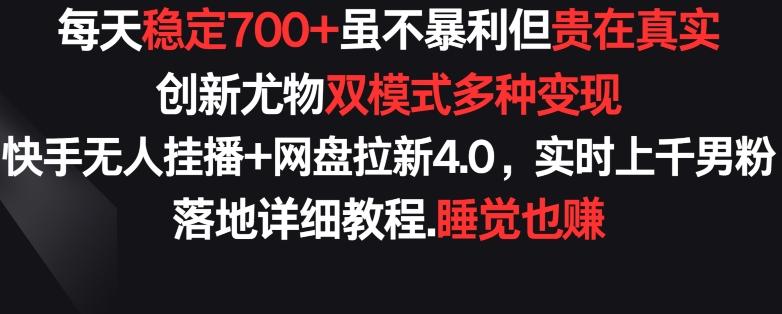 每天稳定700+，收益不高但贵在真实，创新尤物双模式多渠种变现，快手无人挂播+网盘拉新4.0【揭秘】-南友云赚