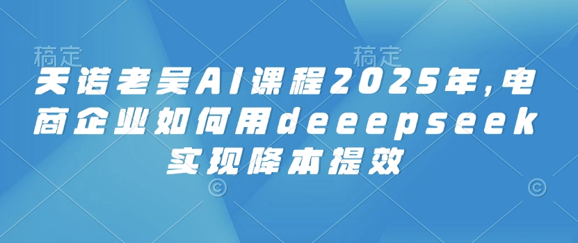 天诺老吴AI课程2025年，电商企业如何用deeepseek实现降本提效-南友云赚