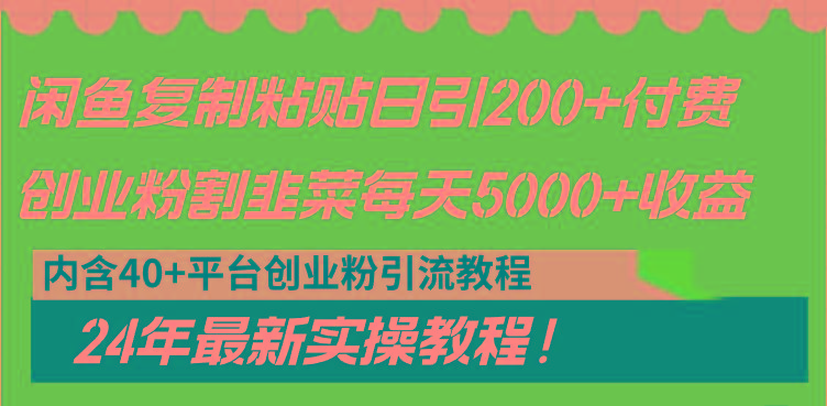 闲鱼复制粘贴日引200+付费创业粉，割韭菜日稳定5000+收益，24年最新教程！-南友云赚
