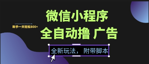 微信小程序全自动撸广告项目，彻底解决没流量的问题，新手一天8张+【揭秘】-南友云赚