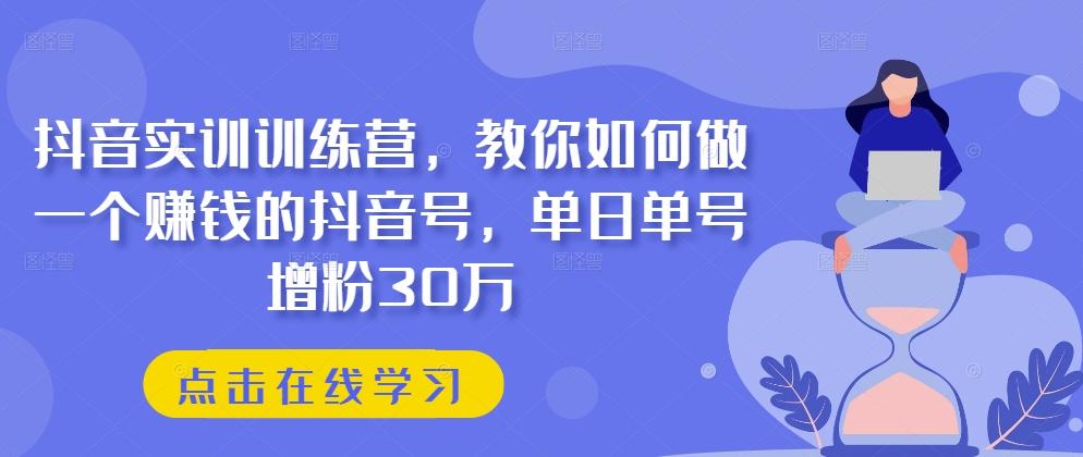 抖音实训训练营，教你如何做一个赚钱的抖音号，单日单号增粉30万-南友云赚