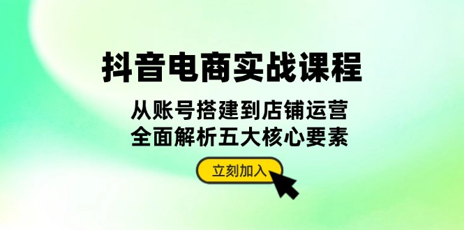 抖音 电商实战课程：从账号搭建到店铺运营，全面解析五大核心要素-南友云赚