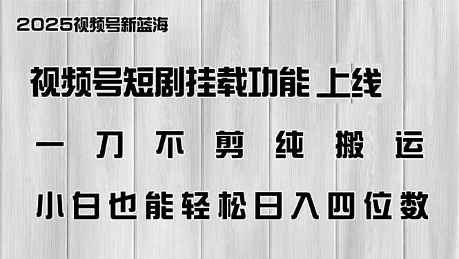视频号短剧挂载功能上线，一刀不剪纯搬运，小白也能轻松日入四位数-南友云赚