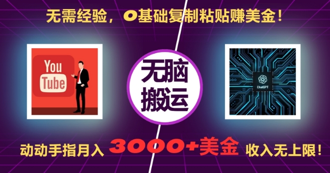 无需经验，0基础复制粘贴赚美刀，动动手指，月入3000+刀，无上限【揭秘】-南友云赚