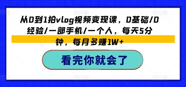 从0到1拍vlog视频变现课，0基础/0经验/一部手机/一个人，每天5分钟，每月多赚1W+-南友云赚