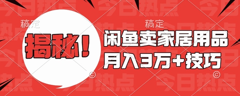 闲鱼卖家居用品月入过W+最新技巧闲鱼最新零基础教学，新手当天上手【揭秘】-南友云赚