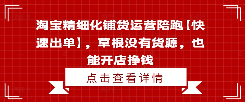 淘宝精细化铺货运营陪跑【快速出单】，草根没有货源，也能开店挣钱-南友云赚