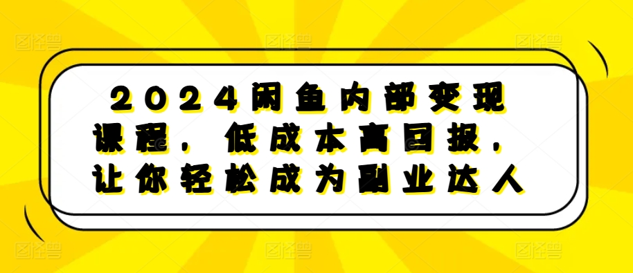 2024闲鱼内部变现课程，低成本高回报，让你轻松成为副业达人-南友云赚