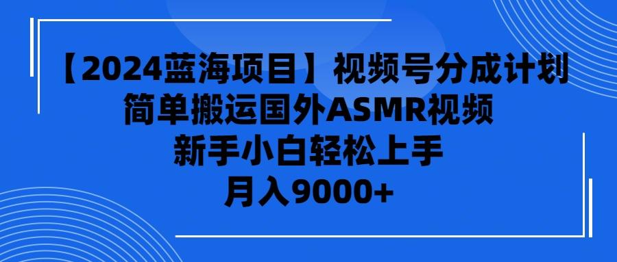 (9743期)【2024蓝海项目】视频号分成计划，无脑搬运国外ASMR视频，新手小白轻松…-南友云赚