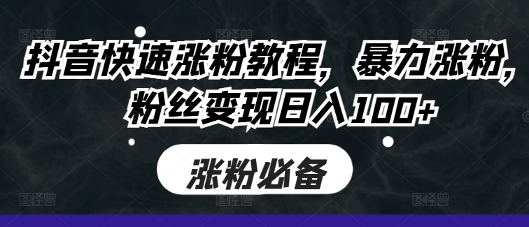 抖音快速涨粉教程，暴力涨粉，粉丝变现日入100+-南友云赚