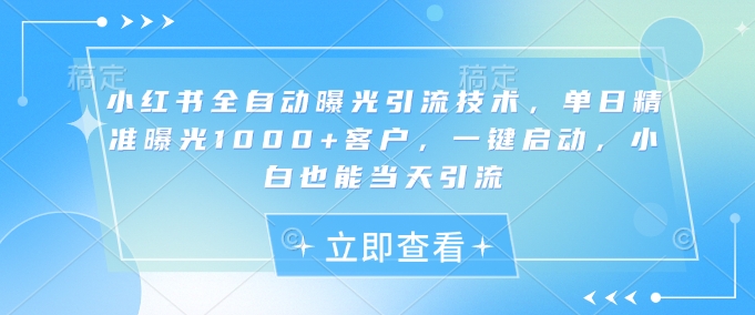小红书全自动曝光引流技术，单日精准曝光1000+客户，一键启动，小白也能当天引流【揭秘】-南友云赚