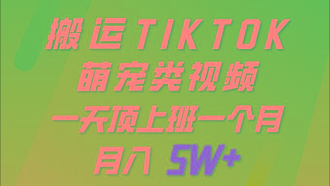 (9931期)一键搬运TIKTOK萌宠类视频 一部手机即可操作 所有平台均可发布 轻松月入5W+-南友云赚