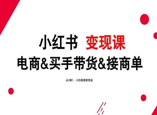 2024年最新小红书变现课，电商&买手带货&接商单，从0到1，小白高效轻创业-南友云赚