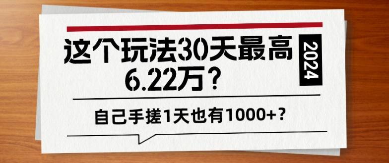 这个玩法30天最高6.22万？自己手搓1天也有1000+？-南友云赚