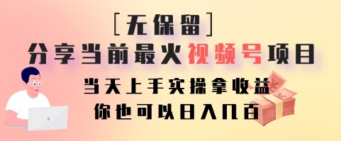无保留分享当前最火视频号项目，当天上手实操拿收益，你也可以日入几百-南友云赚