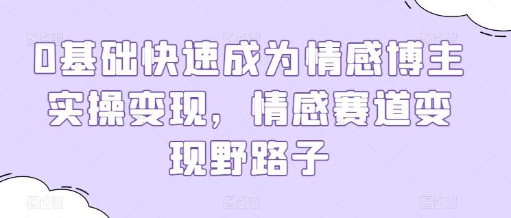 0基础快速成为情感博主实操变现，情感赛道变现野路子-南友云赚