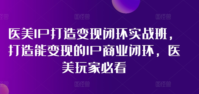 医美IP打造变现闭环实战班，打造能变现的IP商业闭环，医美玩家必看!-南友云赚