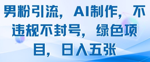 男粉引流，AI制作，不违规不封号，绿色项目，日入五张-南友云赚