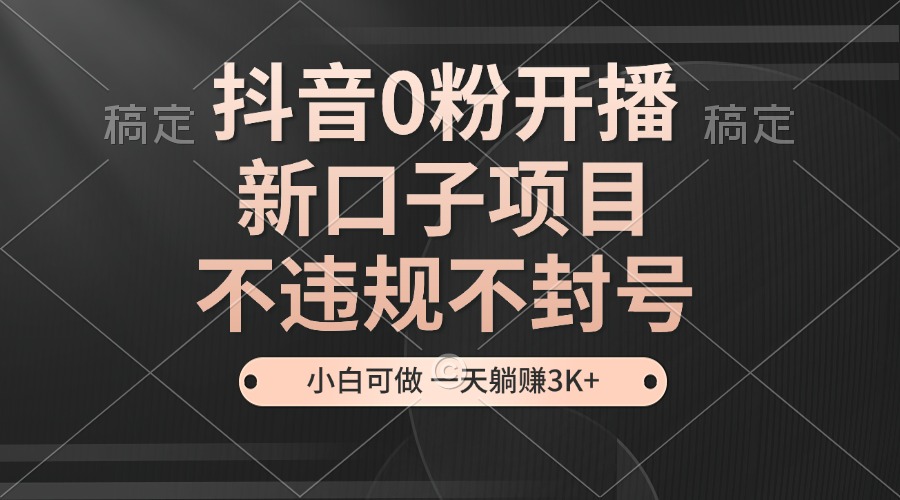 抖音0粉开播，新口子项目，不违规不封号，小白可做，一天躺赚3K+-南友云赚