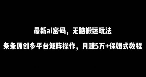 最新ai流量密码，傻瓜式搬运玩法，条条原创，多平台矩阵操作，月赚5万+保姆式教程【揭秘】-南友云赚
