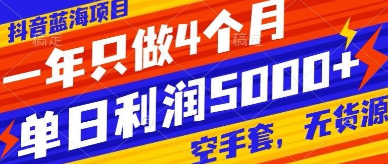 抖音蓝海项目，一年只做4个月，空手套，无货源，单日利润5000+-南友云赚