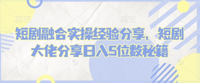 短剧融合实操经验分享，短剧大佬分享日入5位数秘籍-南友云赚
