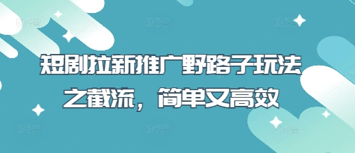 短剧拉新推广野路子玩法之截流，简单又高效-南友云赚