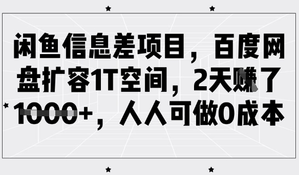 闲鱼信息差项目，百度网盘扩容1T空间，2天收益1k+，人人可做0成本-南友云赚