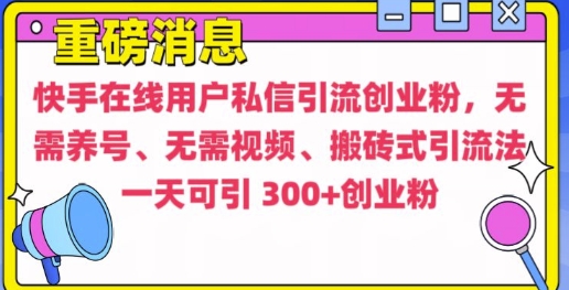 快手最新引流创业粉方法，无需养号、无需视频、搬砖式引流法【揭秘】-南友云赚