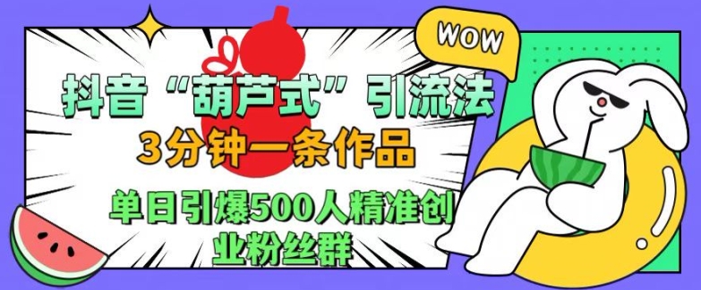 抖音葫芦式引流法，三分钟一条作品，单日引爆抖音500人精准创业粉丝群【揭秘】-南友云赚