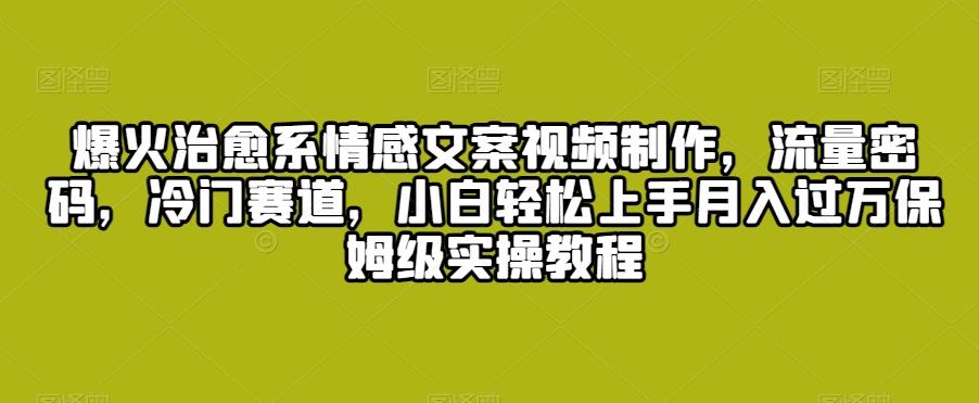 爆火治愈系情感文案视频制作，流量密码，冷门赛道，小白轻松上手月入过万保姆级实操教程【揭秘】-南友云赚