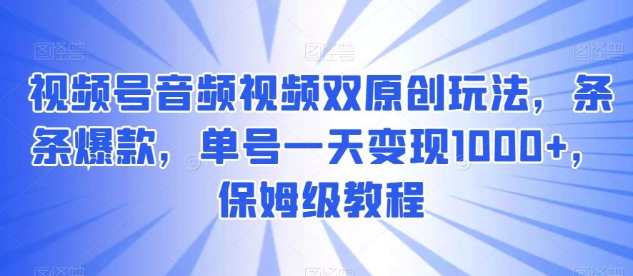 视频号音频视频双原创玩法，条条爆款，单号一天变现1000+，保姆级教程【揭秘】-南友云赚