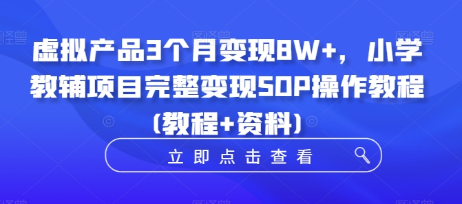 虚拟产品3个月变现8W+，小学教辅项目完整变现SOP操作教程(教程+资料)-南友云赚