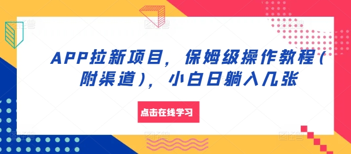 APP拉新项目，保姆级操作教程(附渠道)，小白日躺入几张【揭秘】-南友云赚