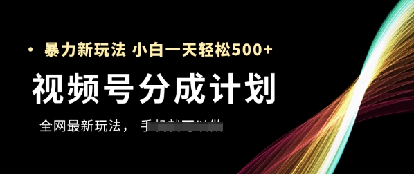 视频号分成计划，全网最暴力玩法，新手一天也能轻松5张+-南友云赚