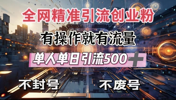 全网独家引流创业粉，有操作就有流量，单人单日引流500+，不封号、不费号-南友云赚