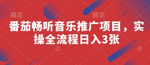 番茄畅听音乐推广项目，实操全流程日入3张-南友云赚