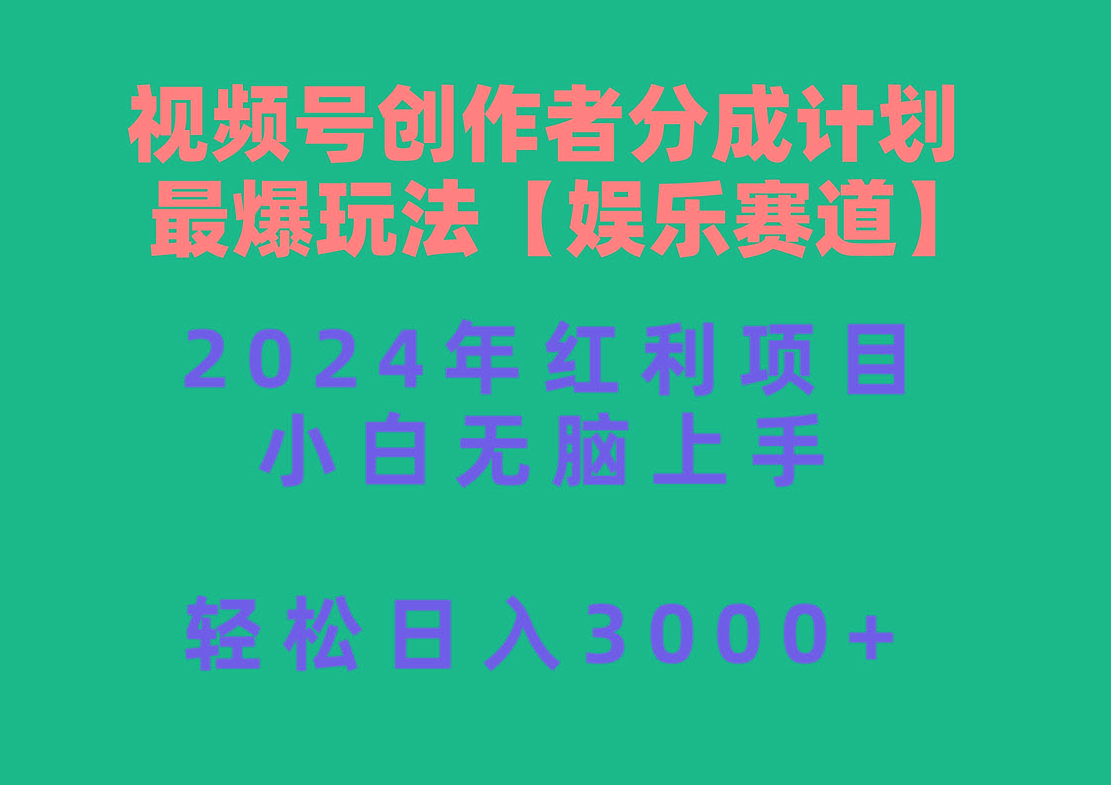 视频号创作者分成2024最爆玩法【娱乐赛道】，小白无脑上手，轻松日入3000+-南友云赚
