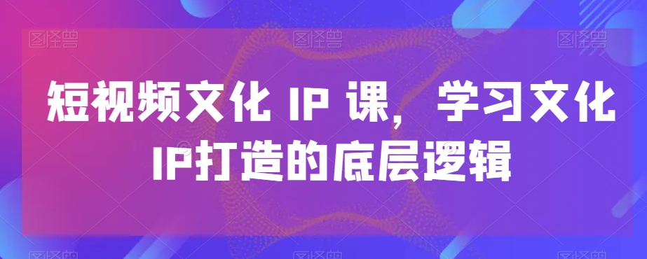 短视频文化IP课，学习文化IP打造的底层逻辑-南友云赚