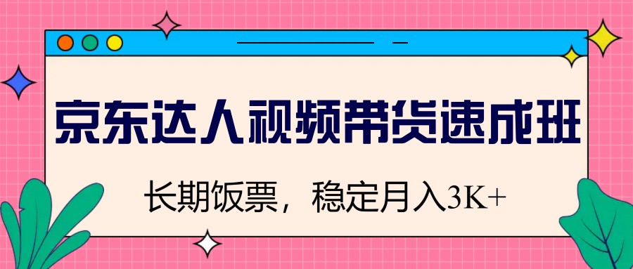 京东达人视频带货速成班，长期饭票，稳定月入3K-南友云赚