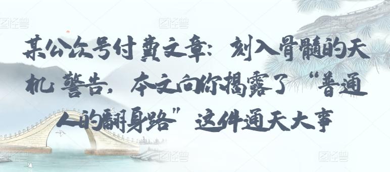 某公众号付费文章：刻入骨髓的天机: 警告，本文向你揭露了 “普通人的翻身路” 这件通天大事-南友云赚