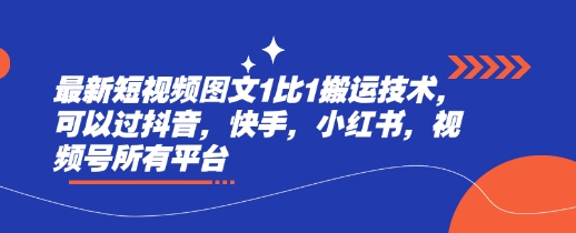 最新短视频图文1比1搬运技术，可以过抖音，快手，小红书，视频号所有平台-南友云赚