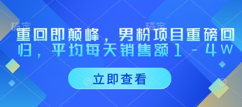 重回即颠峰，男粉项目重磅回归，平均每天销售额1-4W-南友云赚