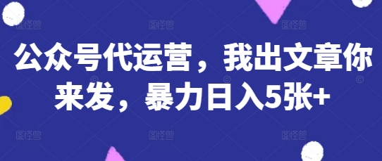 公众号代运营，我出文章你来发，暴力日入5张+【揭秘】-南友云赚
