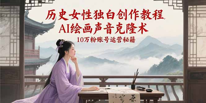 历史女性独白创作教程，AI绘画声音克隆术，10万粉账号运营秘籍-南友云赚