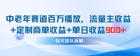 中老年赛道百万播放+流量主收益+定制收益，单日收益9张-南友云赚