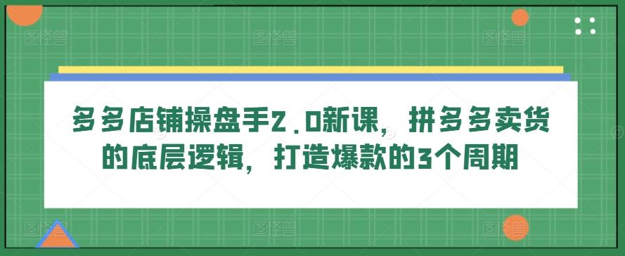 多多店铺操盘手2.0新课，拼多多卖货的底层逻辑，打造爆款的3个周期-南友云赚